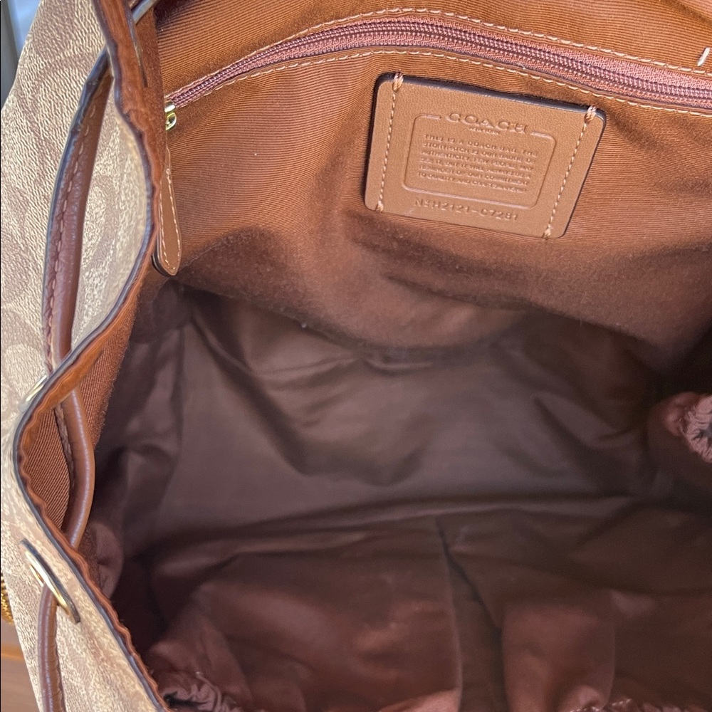 Coach Signature Tan and Brown Leather & Canvas & Leather Backpack - Picture 11 of 13